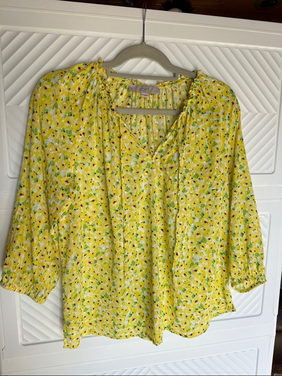 LOFT Tops - LOFT Yellow Floral Peasant Blouse with Tie